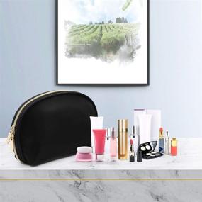 img 3 attached to 👜 Ultimate Waterproof Half Moon Makeup Bag Set for Women - AceList 3Pcs Travel Organizer, Portable and Stylish Toiletry Bags with Double Gold Zipper - Black