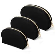 👜 ultimate waterproof half moon makeup bag set for women - acelist 3pcs travel organizer, portable and stylish toiletry bags with double gold zipper - black logo