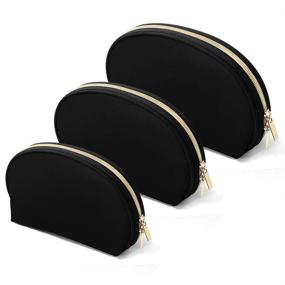 img 4 attached to 👜 Ultimate Waterproof Half Moon Makeup Bag Set for Women - AceList 3Pcs Travel Organizer, Portable and Stylish Toiletry Bags with Double Gold Zipper - Black