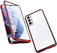 🔴 clear quietip compatible samsung galaxy s21 5g case - transparent magnetic slim metal frame, double-sided tempered glass shockproof case with built-in screen lens protection - red logo