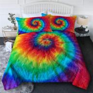 🌈 blessliving tie dye twin comforter set - vibrant rainbow bedding for teen girl - 3pc boho hippie bed quilt set with 2 pillow shams - vintage summer comforter (orange blue green) logo