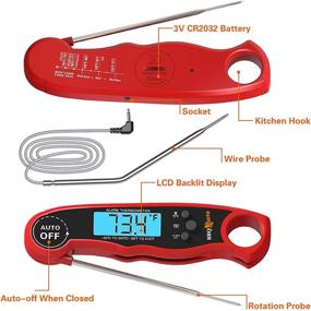 img 3 attached to 🥩 Red Dual Probe Instant Read Meat Thermometer - Digital Cooking Thermometer with Large LCD Backlight for Kitchen, Candy, BBQ, Grill - Battery Included