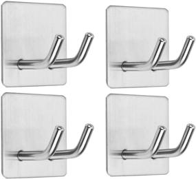 img 4 attached to 🔒 CACASO Adhesive Hooks 4-Pack - Stainless Steel Razor Holder Towel Hook for Bathroom, Heavy Duty Wall Hooks, Waterproof Hangers for Kitchen and Bedroom, Stick on Robe Hooks with Anti-Skid Double Hanging Capability