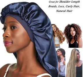 img 3 attached to 🌙 Double-Layer Satin Sleep Cap for Long Hair, Braids, Dreadlocks, and Curly Hair by Awefeel