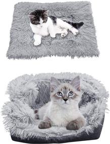 img 4 attached to iHeartYard Furry Self Warming Cat Bed Mat, 2-in-1 Soft Pet Sleeping Blanket Cushion Bed Pad 🐱 for Cats Small Dogs, Comfy Pet Heated Nest Mat with Anti-Slip Design for Cats and Puppies - White