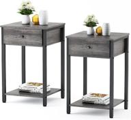 🛋️ modern grey wood nightstand set - sleek end table with drawer and storage shelf for bedroom, living room, sofa couch - easy assembly logo