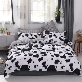 img 2 attached to 🐮 Mengersi Cow Bedding Duvet Cover Set with Fitted Sheet - Animal Pattern Comforter Cover for Kids Boys Girls in Black and White (Full Size)