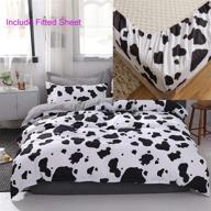 🐮 mengersi cow bedding duvet cover set with fitted sheet - animal pattern comforter cover for kids boys girls in black and white (full size) logo