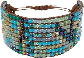 img 3 attached to 🌈 Handmade Boho Bracelets for Women - Colorful Crystal Beaded Bracelets - Adjustable Leather Cuff Bracelet with Slider Opening
