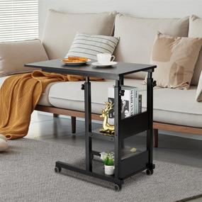 img 3 attached to Ultimate convenience with Hadulcet C Shaped Side Table: Height Adjustable, Portable, and Space-saving with Storage Shelves!