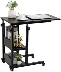 img 4 attached to Ultimate convenience with Hadulcet C Shaped Side Table: Height Adjustable, Portable, and Space-saving with Storage Shelves!