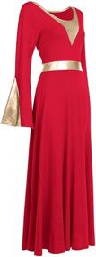 img 2 attached to Stunning Metallic Color Block Liturgical Praise Dance Dress: Long Bell Sleeve Lyrical Dancewear Gown for Women - Worship Costume