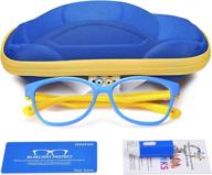 👓 kids' blue light glasses with cute car case: uv400 protection, anti blue ray, age 3-12 computer game glasses logo