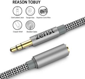 img 3 attached to Zerist 10ft/3m Nylon Braided Male to Female 3.5mm Stereo Audio Cable Extension - Tangle-Free AUX Cable for Headphones, iPods, iPhones, iPads, Home/Car Stereos, and More (Gray)