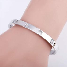 img 2 attached to Stunning Love Friendship Bracelet: Gold, Rose Gold & Silver with Cubic Zirconia Stones - Premium Stainless Steel Bangle Jewelry for Women & Teen Girls - Crystal Oval Bracelet - Perfect Birthday Gift!