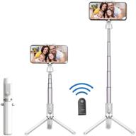 hotkay selfie stick tripod - portable aluminum expandable phone tripod with bluetooth remote for apple & android devices - non skid tripod feet - white logo