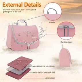 img 3 attached to 💼 Waterproof Makeup Organizer Bag - Large Hanging Travel Toiletry Bag for Men and Women, Wash Bag with Shaving Kit, Cosmetic Bag for Accessories, Shampoo, Bathroom Shower, Personal Items (Pink)