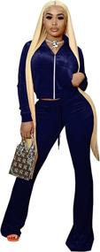 img 3 attached to Women's Velour Tracksuit Set: 2-Piece Sweatsuit with Crop Top, Long Sleeve Jacket, and Flared Long Pants