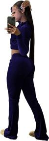 img 2 attached to Women's Velour Tracksuit Set: 2-Piece Sweatsuit with Crop Top, Long Sleeve Jacket, and Flared Long Pants