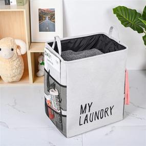 img 2 attached to 🧺 Large Fabric Laundry Basket: Collapsible, Drawstring & Mesh Pockets – Home & Dorm Room Storage Solution