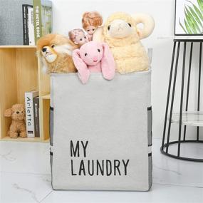 img 1 attached to 🧺 Large Fabric Laundry Basket: Collapsible, Drawstring & Mesh Pockets – Home & Dorm Room Storage Solution