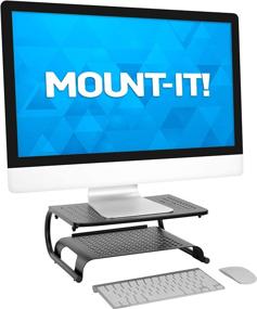 img 4 attached to 🖥️ 2-Tier Desk Organizer Riser with Keyboard Storage Shelf - Mount-It! Computer Monitor Stand for Desktops, Laptops, Printers - Space Saving Solution for Home Office (2 Shelves)