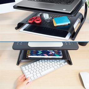 img 2 attached to 🖥️ 2-Tier Desk Organizer Riser with Keyboard Storage Shelf - Mount-It! Computer Monitor Stand for Desktops, Laptops, Printers - Space Saving Solution for Home Office (2 Shelves)