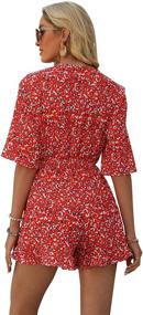 img 1 attached to 🌸 AIMCOO Women's Floral Print Deep V Neck Romper with Tie Knot Front - Half Sleeves, High Elastic Waist, Ruffle Hem - Sexy Jumpsuit