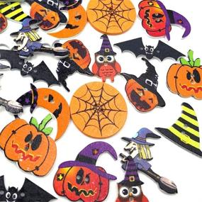 img 3 attached to 100 PCS Halloween Wood Buttons: Pumpkin Witch, Spider, Bat, Owl Shaped Wooden Buttons for Sewing, Scrapbooking, DIY Decorative Embellishments