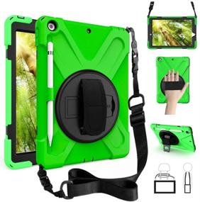 img 4 attached to 📱 ZenRich iPad 9th/8th/7th Gen Case: Heavy Duty Shockproof Cover with Pencil Holder, Kickstand, Handle & Shoulder Strap, Green