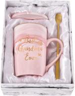 🎁 best grandma ever coffee mug - perfect gift for grandma from granddaughter/grandson | birthday/mother’s day pink marble mug 14 oz with coaster & spoon | unique gift box logo