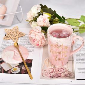 img 2 attached to 🎁 Best Grandma Ever Coffee Mug - Perfect Gift for Grandma from Granddaughter/Grandson | Birthday/Mother’s Day Pink Marble Mug 14 Oz with Coaster & Spoon | Unique Gift Box