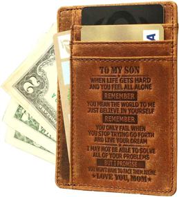 img 4 attached to Engraved Minimalist Leather Blocking Grandson Men's Accessories for Wallets, Card Cases & Money Organizers