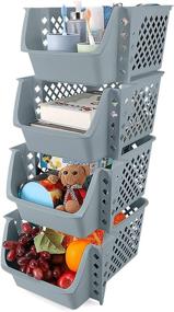 img 4 attached to 🗄️ Titan Mall Stackable Storage Bins - 4 Dark Grey Plastic Baskets, 15x10x7 Inch - Food, Snacks, Bottles, Toys, Toiletries