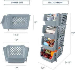 img 3 attached to 🗄️ Titan Mall Stackable Storage Bins - 4 Dark Grey Plastic Baskets, 15x10x7 Inch - Food, Snacks, Bottles, Toys, Toiletries