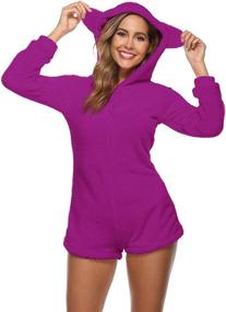 img 4 attached to 🐻 Stay Cozy and Cute with Amiliashp Women's Sherpa Romper Fleece Onesie Pajama