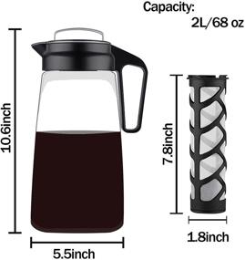 img 1 attached to Кофеварка для холодного заваривания кофе и чая - 2 кварты (68 унций/2000 мл) - непротекающая, съемный ситечный фильтр для холодного кофе и заваренного чая