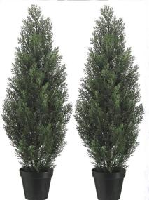 img 2 attached to 🌿 Enhance Your Outdoor Space with Two 3-Foot Artificial Cedar Trees - High-Quality Potted Plants for All-Weather Décor