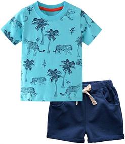 img 4 attached to 👕✨ Premium Quality Little Boys Summer Clothes: GLEAMING GRAIN 100% Cotton T-Shirt and Shorts Set - 2PCS