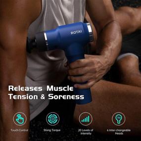 img 3 attached to 💪 ROTAI Electric Muscle Massage Gun - Quiet Handheld Percussion Deep Tissue Pain Soreness Relief - 20 Adjustable Speeds - Rechargeable LCD Massager with 6 Attachments - Blue