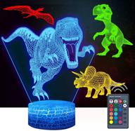 4 pack 3d dinosaur night light set, ddd lamp led illusion lamp with 16 color change & remote control - perfect lighting for bedroom, living room, children, boys, girls - ideal for christmas 7378 логотип