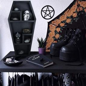 img 1 attached to 💀 Gothvanity Coffin Shelf - Large - Gothic Decor for Display or Storage - 20X10X4 Inches -Wooden Shelf for Tabletop or Wall Hanging- Hardware Included- Black: Add a Touch of Elegance and Spookiness to Your Home!