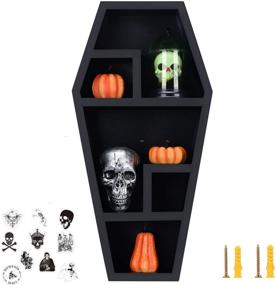 img 4 attached to 💀 Gothvanity Coffin Shelf - Large - Gothic Decor for Display or Storage - 20X10X4 Inches -Wooden Shelf for Tabletop or Wall Hanging- Hardware Included- Black: Add a Touch of Elegance and Spookiness to Your Home!