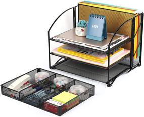 img 3 attached to 🗂️ Versatile Desk File Organizer with Sliding Drawer, Vertical Sections for Hanging File Folders - Samstar Multi-Functional, Black