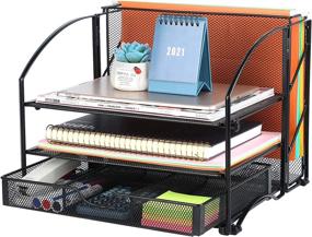img 4 attached to 🗂️ Versatile Desk File Organizer with Sliding Drawer, Vertical Sections for Hanging File Folders - Samstar Multi-Functional, Black
