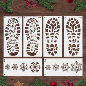 img 4 attached to 🦌 Mocoosy Christmas Santa Footprint Snowflake Stencil: Creative Wood Painting Stencils for Festive Santa Footstep Xmas Decorations