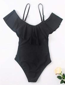 img 2 attached to ZINPRETTY Women's Retro One-Piece Bathing Suit: Off-Shoulder Swimsuit with Tummy Control, Flounce Ruffled Monokini