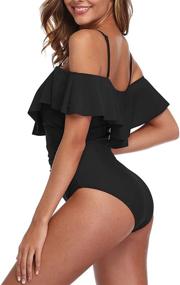 img 1 attached to ZINPRETTY Women's Retro One-Piece Bathing Suit: Off-Shoulder Swimsuit with Tummy Control, Flounce Ruffled Monokini