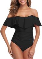 zinpretty women's retro one-piece bathing suit: off-shoulder swimsuit with tummy control, flounce ruffled monokini logo