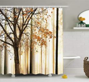 img 2 attached to 🍂 Ambesonne Autumn Shower Curtain - Lonely Tree Leaves Print on Abstract Woodland Background - Cloth Fabric Bathroom Decor Set with Hooks - 70" Long - Orange Brown